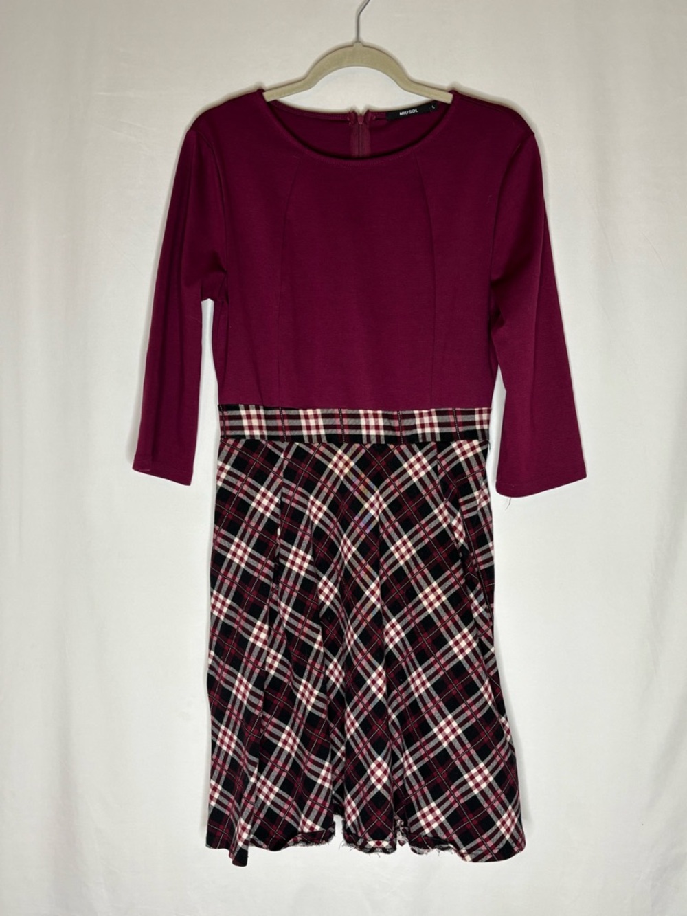 Miusol Plum Top with Black & Pink Plaid Skirt Mini Dress